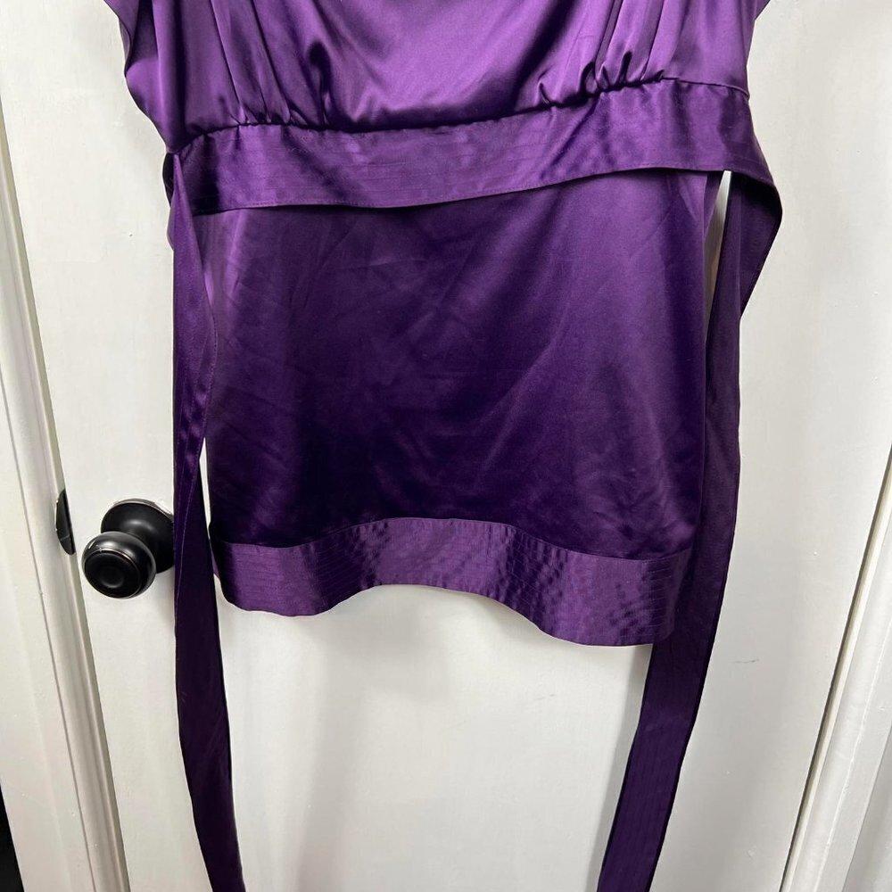 The Limited Plum Satin Ruffle Tank Top – Peplum Style with Waist Tie, Size Large - Picture 4 of 8